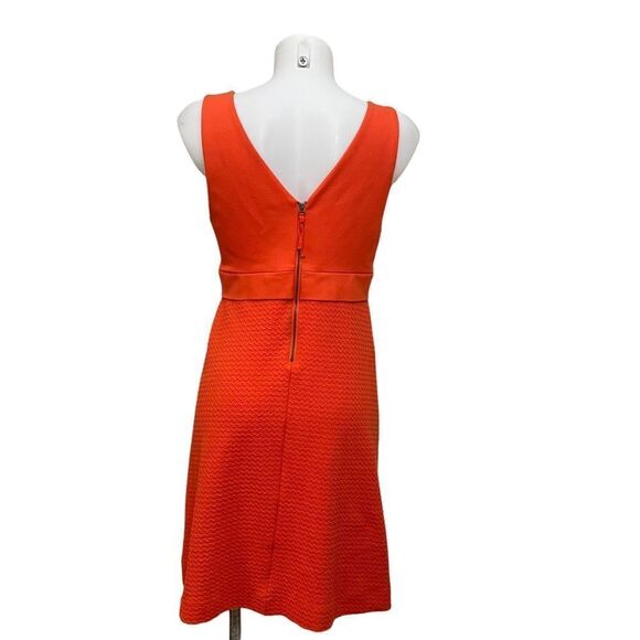 ANTHROPOLOGIE HD in Paris Orange Pleated V neck Fit & Flare Casual Dress size‎ 8 - Picture 4 of 7
